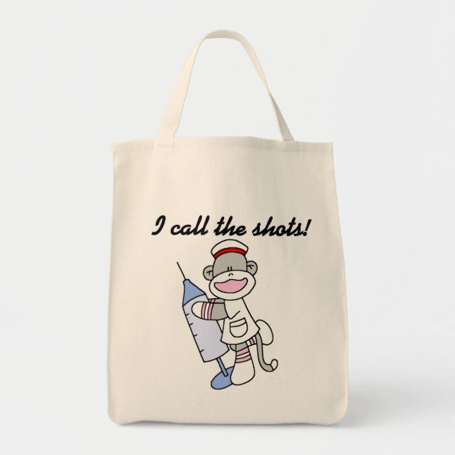Sock Monkey Nurse I Call the Shots Gifts Tote Bag (Front)