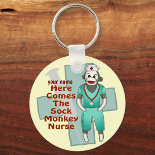 Sock Monkey Nurse  Key Ring