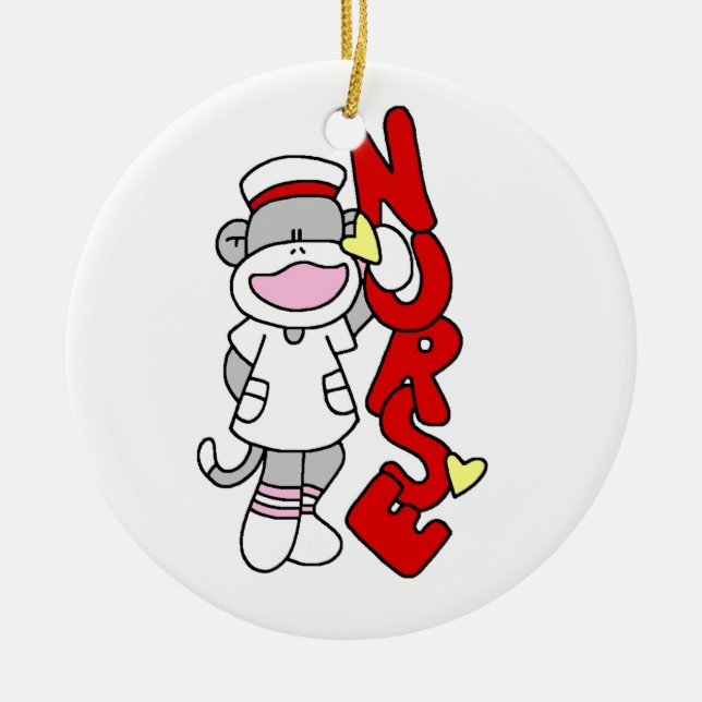 Sock Monkey Nurse T-shirts and Gifts Ceramic Tree Decoration (Front)