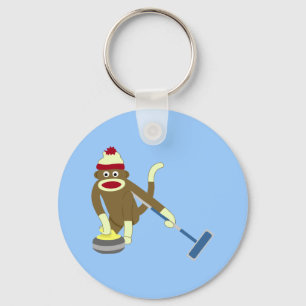 Sock Monkey Olympic Curling Key Ring