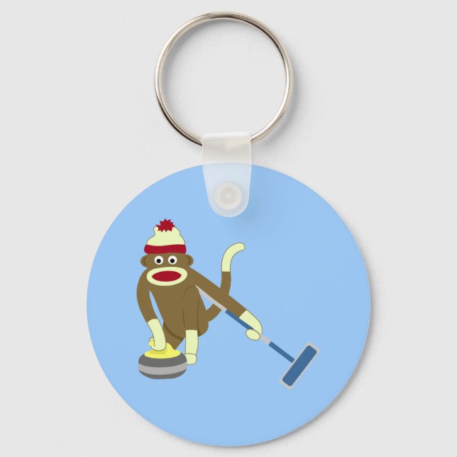 Sock Monkey Olympic Curling Key Ring (Front)