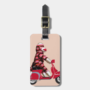 Sock Monkey on Red Moped Luggage Tag
