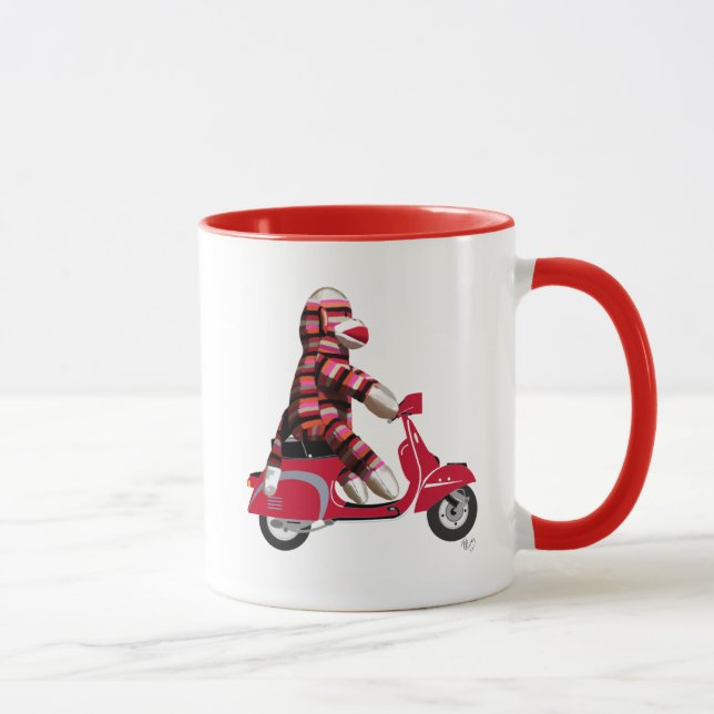 Sock Monkey on Red Moped Mug (Right)