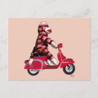 Sock Monkey on Red Moped
