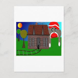 Sock Monkey Over the Horizon--Art Postcard