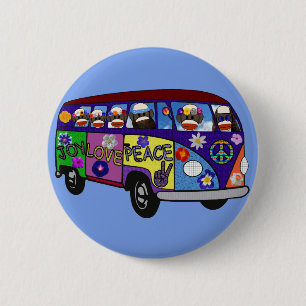 Sock Monkey Peace Bus 6 Cm Round Badge