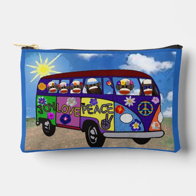 Sock Monkey Peace Bus Accessory Pouch (Front)