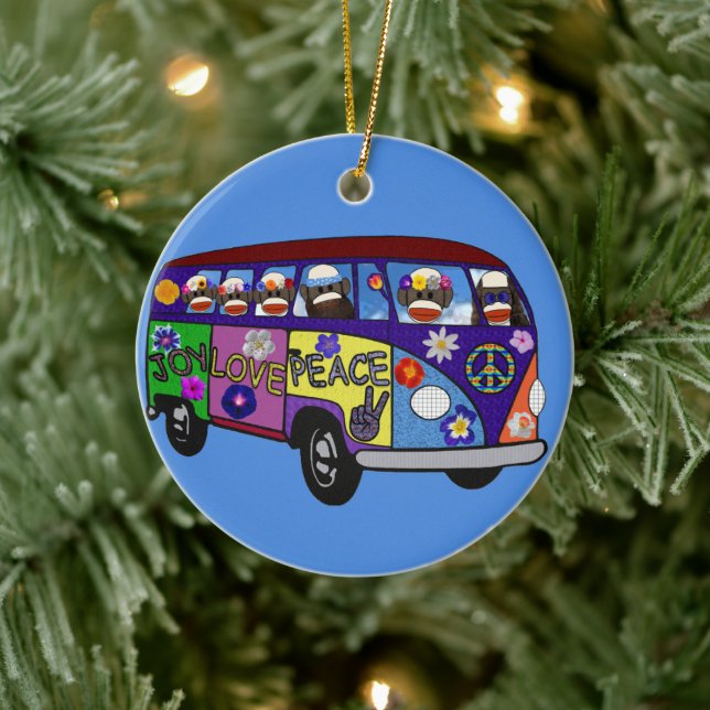 Sock Monkey Peace Bus  Ceramic Tree Decoration (Tree)