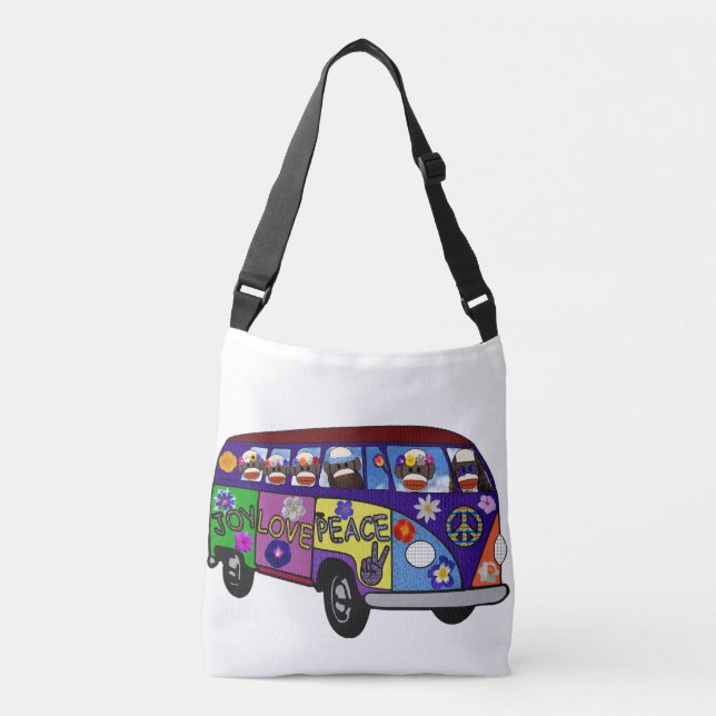 Sock Monkey Peace Bus  Crossbody Bag (Front)
