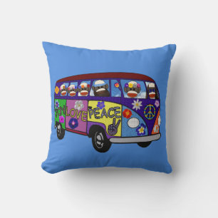 Sock Monkey Peace Bus Cushion