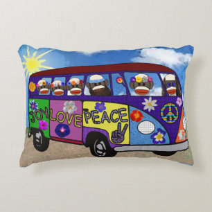 Sock Monkey Peace Bus Decorative Cushion