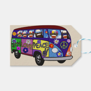 Sock Monkey Peace Bus  Gift Tags