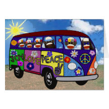 Sock Monkey Peace Bus Greeting Card