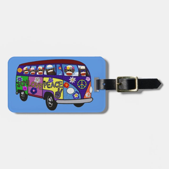Sock Monkey Peace Bus  Luggage Tag (Front Horizontal)