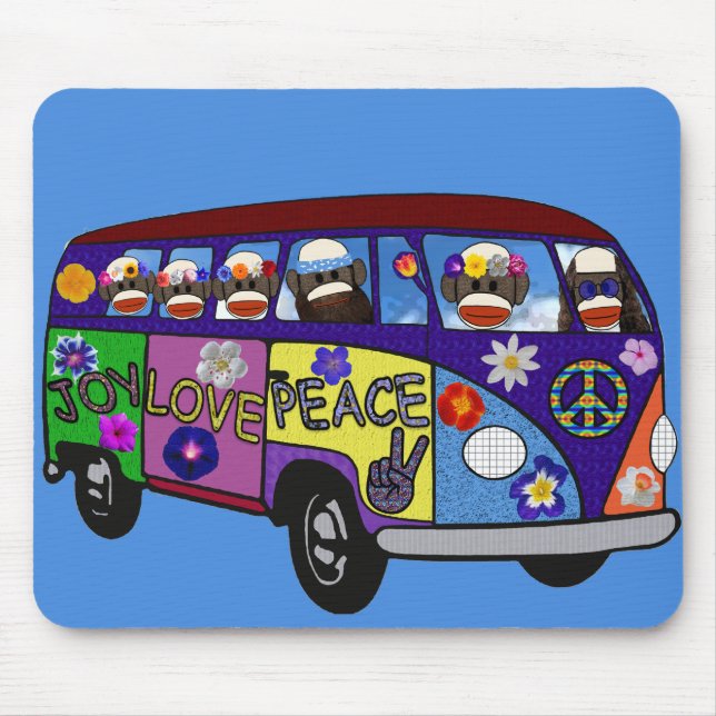 Sock Monkey Peace Bus  Mouse Mat (Front)
