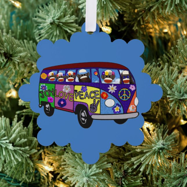 Sock Monkey Peace Bus Paper Ornament Card (Insitu (Tree))