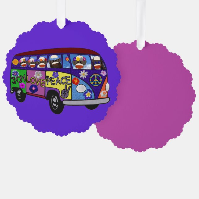 Sock Monkey Peace Bus Paper Ornament Card (Front/Back)