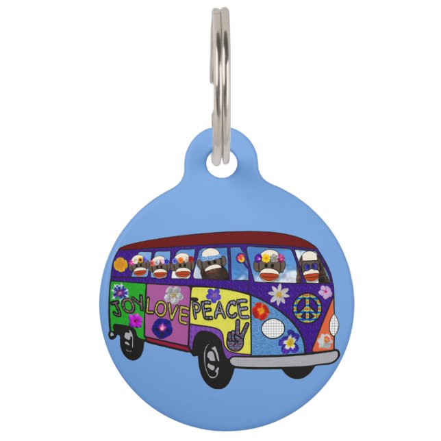 Sock Monkey Peace Bus Pet i.d. tag (Front)