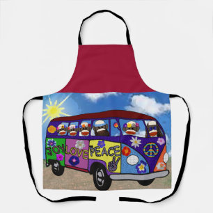 Sock Monkey Peace Bus Postcard Apron