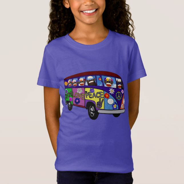 Sock Monkey Peace Bus  T-Shirt (Front)