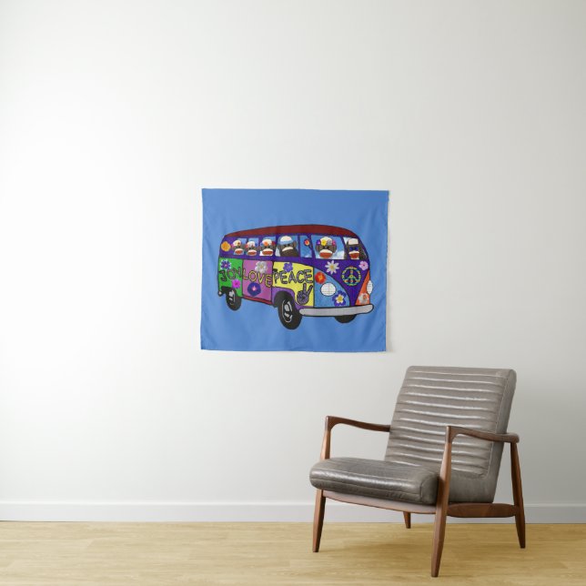 Sock Monkey Peace Bus  Tapestry (In Situ (Horizontal))