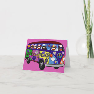 Sock Monkey Peace Bus Thank You Card