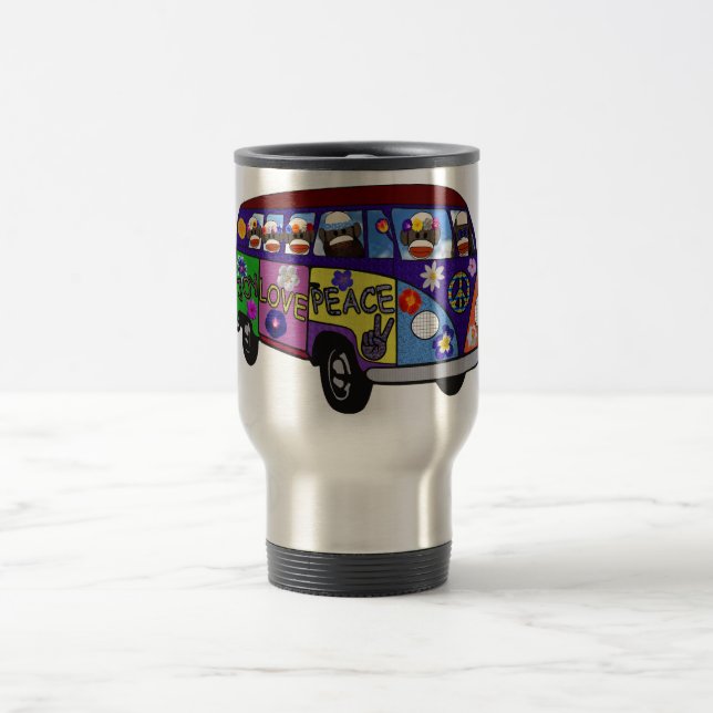 Sock Monkey Peace Bus  Travel Mug (Center)