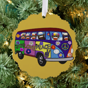 Sock Monkey Peace Bus  Tree Decoration Card