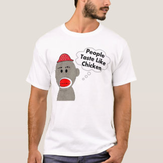 Sock Monkey "People Taste Like Chicken" Design T-Shirt