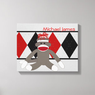Sock Monkey Personalised Canvas Print