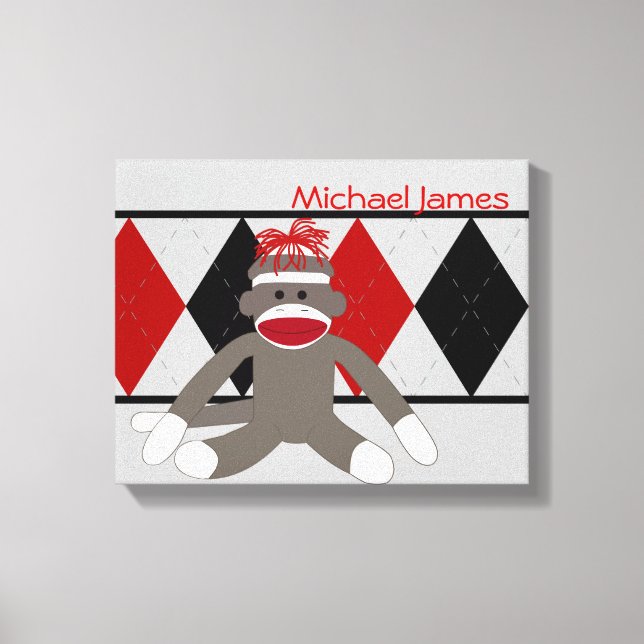Sock Monkey Personalised Canvas Print (Front)