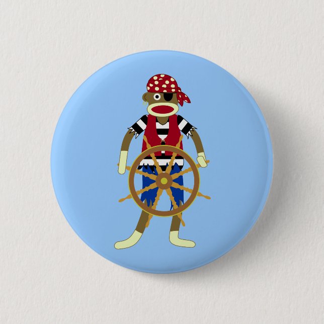 Sock Monkey Pirate 6 Cm Round Badge (Front)