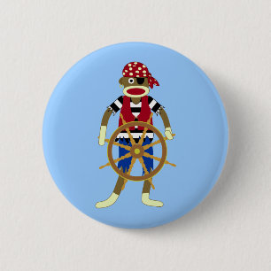 Sock Monkey Pirate 6 Cm Round Badge