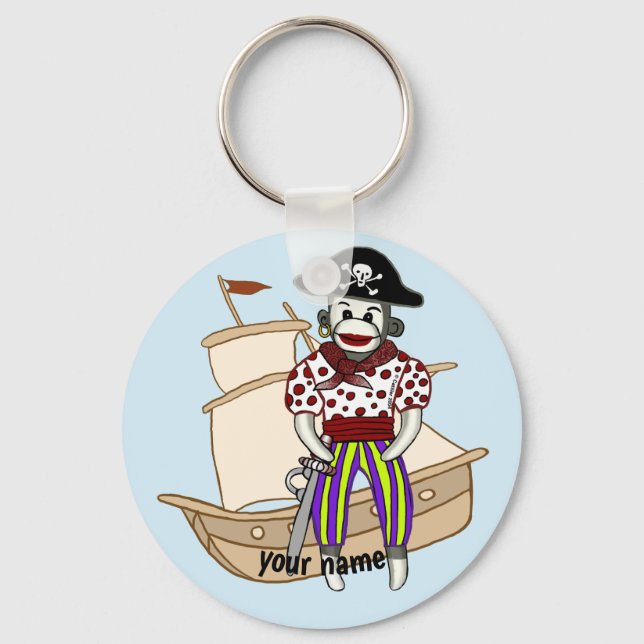 Sock Monkey Pirate  Key Ring (Front)