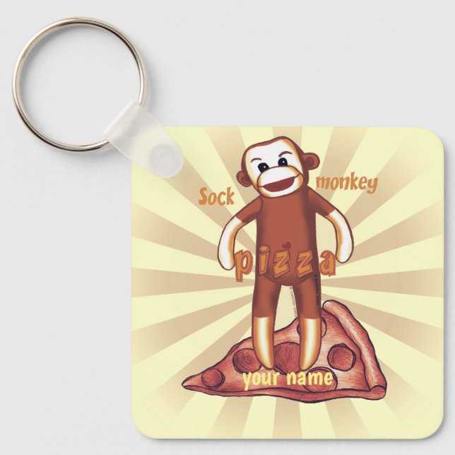 Sock Monkey Pizza  Key Ring (Front)