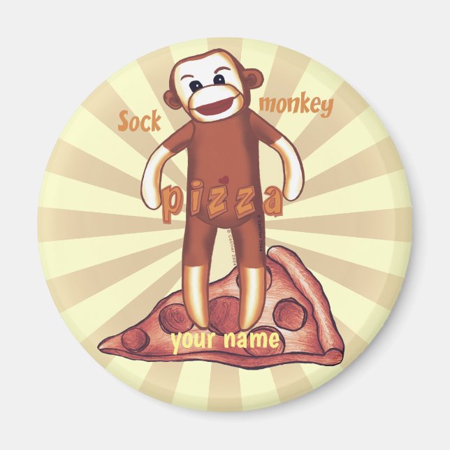 Sock Monkey Pizza  Magnet (Front)
