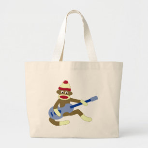 Sock Monkey Playing Blue Guitar Large Tote Bag