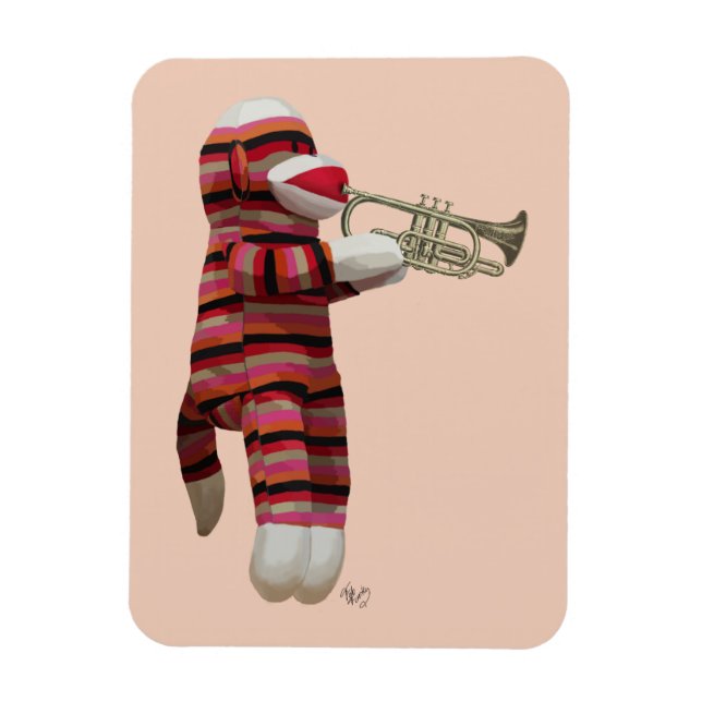 Sock Monkey Playing Trumpet 2 Magnet (Vertical)