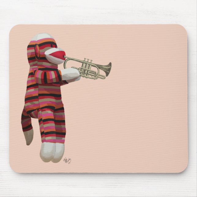 Sock Monkey Playing Trumpet 2 Mouse Mat (Front)