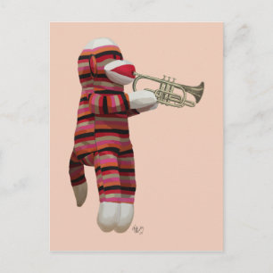 Sock Monkey Playing Trumpet 2 Postcard