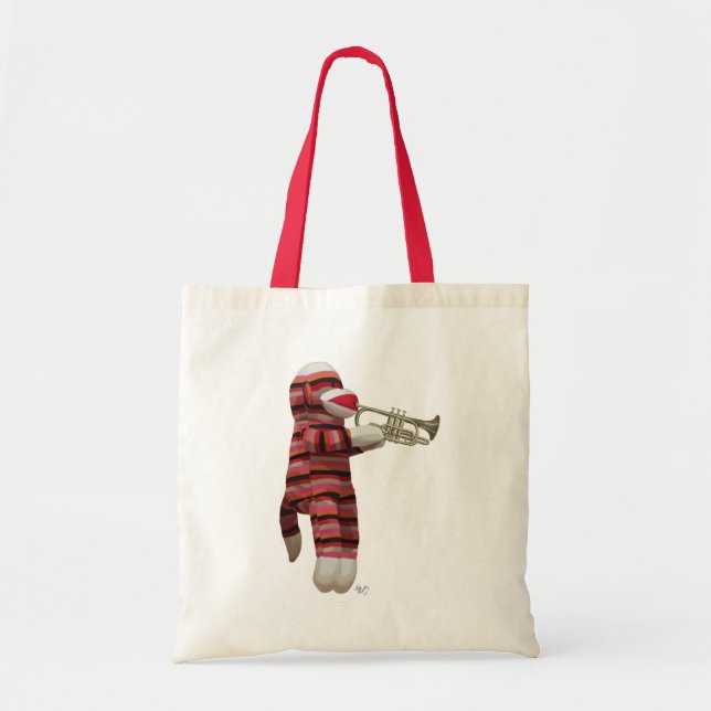 Sock Monkey Playing Trumpet 2 Tote Bag (Front)