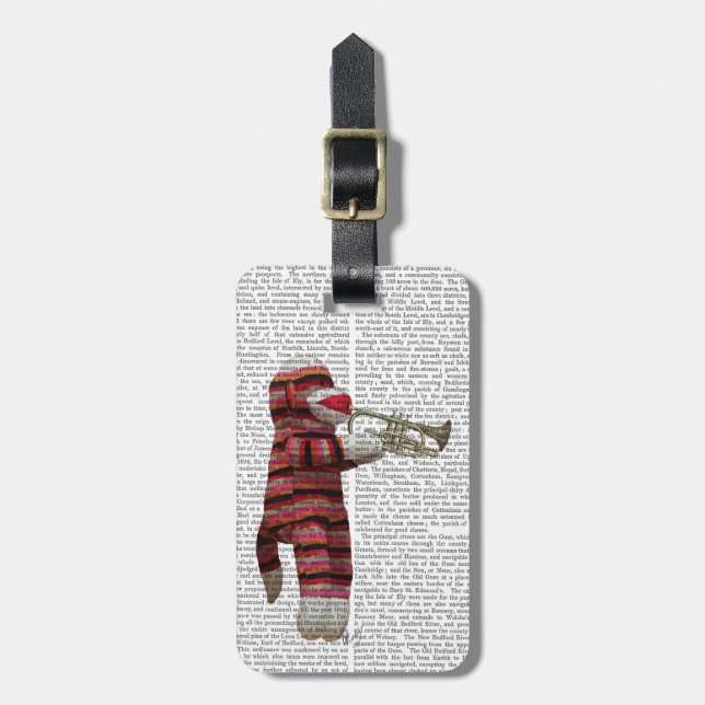 Sock Monkey Playing Trumpet Luggage Tag (Front Vertical)