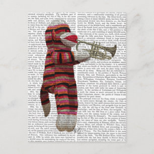 Sock Monkey Playing Trumpet Postcard