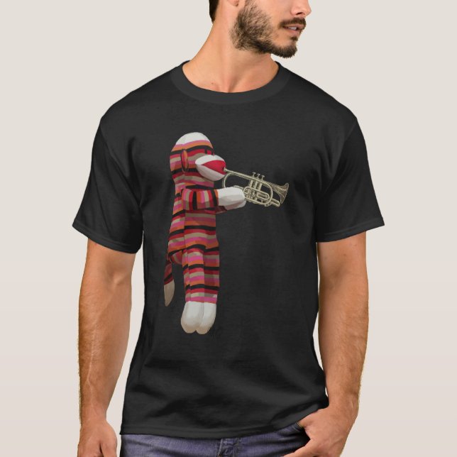Sock Monkey Playing Trumpet T-Shirt (Front)