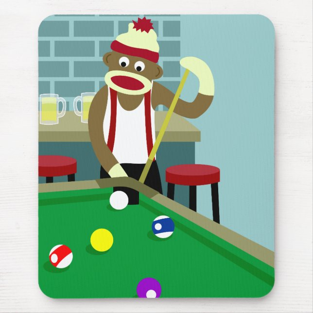 Sock Monkey Pool Billiards Player Mouse Mat (Front)