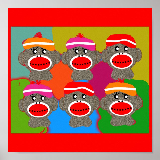 Sock Monkey Poster--Popart--6 Monkeys Poster (Front)