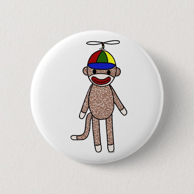 Sock Monkey Propeller Hat 6 Cm Round Badge (Front)