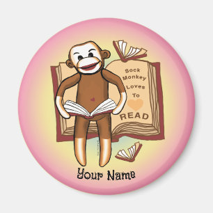 Sock Monkey Reads  Magnet