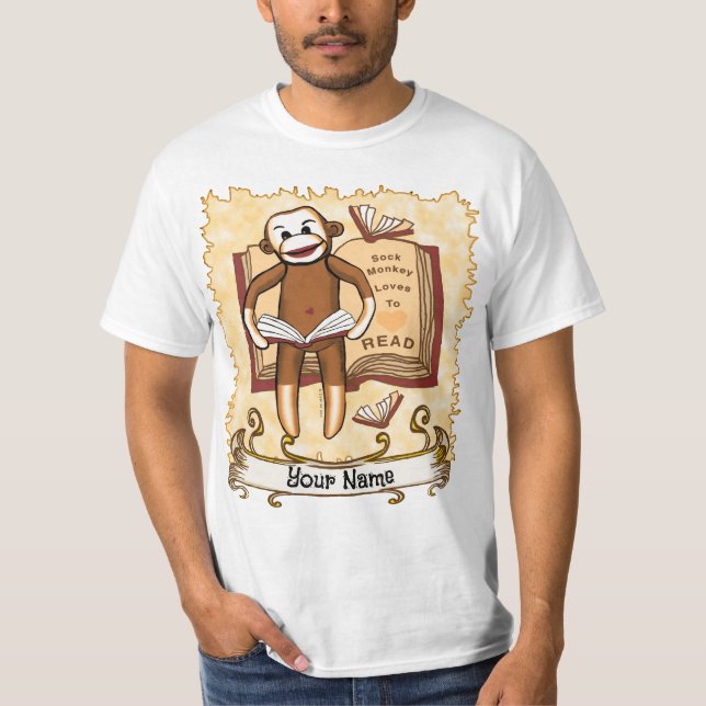 Sock Monkey Reads T-Shirt (Front)