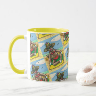 SOCK MONKEY RED BIKINI, AT THE BEACH CARTOON Funny Mug